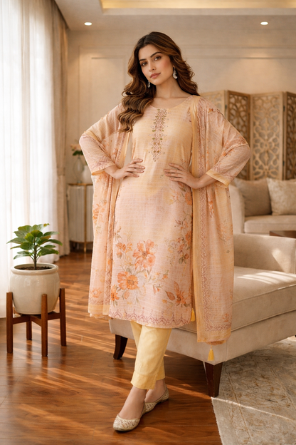 Printed Straight Suit with Pant and Dupatta