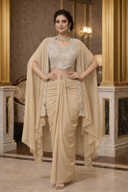 Embroidered Hand-Touched Indo Top with Shrug & Cowl