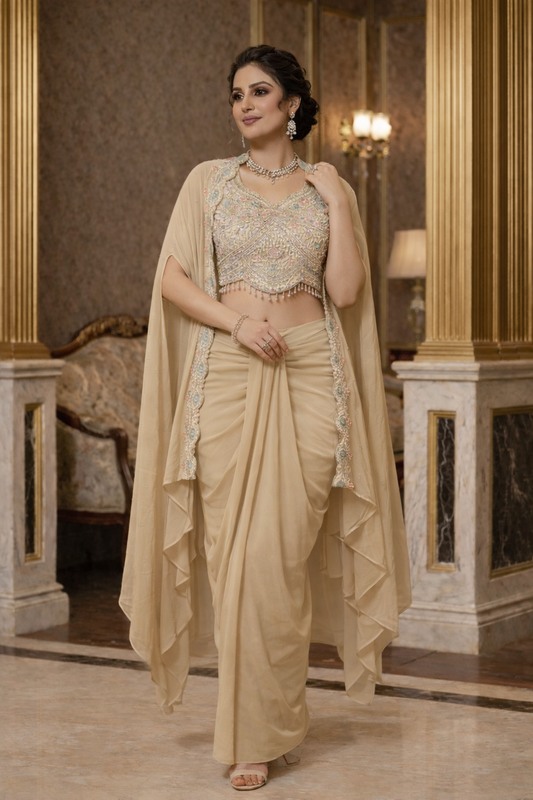 Embroidered Hand-Touched Indo Top with Shrug & Cowl