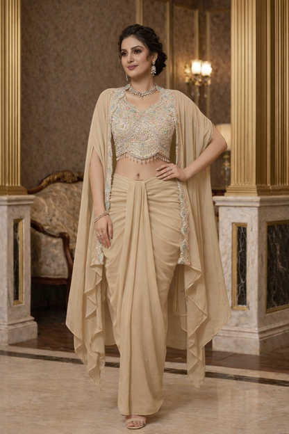 Embroidered Hand-Touched Indo Top with Shrug & Cowl