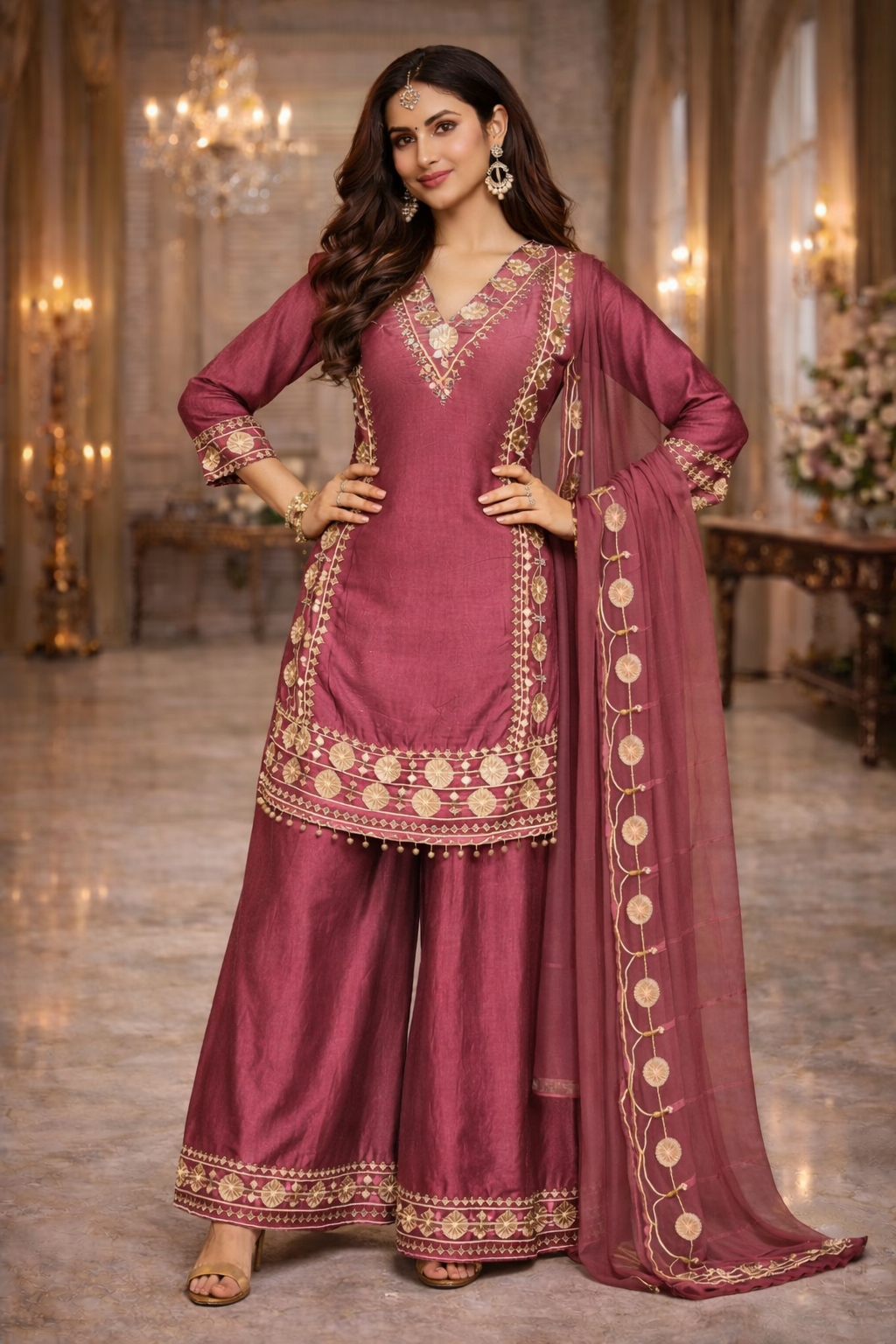 Embroidered Palazzo Suit with Dupatta
