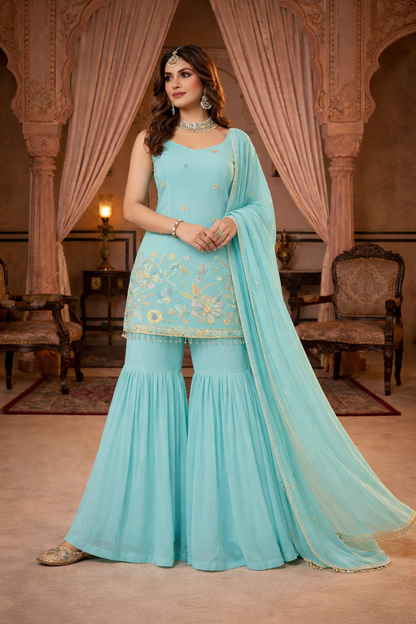 Embroidered Sharara Suit with Dupatta