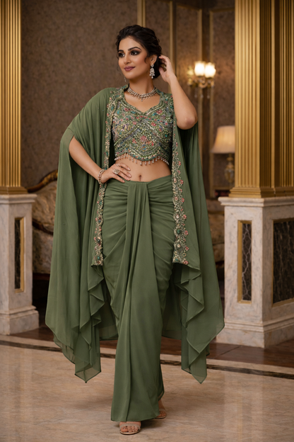 Embroidered Hand-Touched Indo Top with Shrug & Cowl