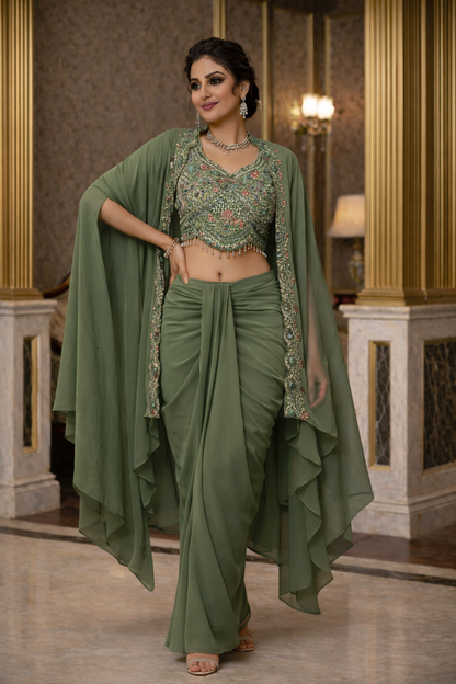 Embroidered Hand-Touched Indo Top with Shrug & Cowl