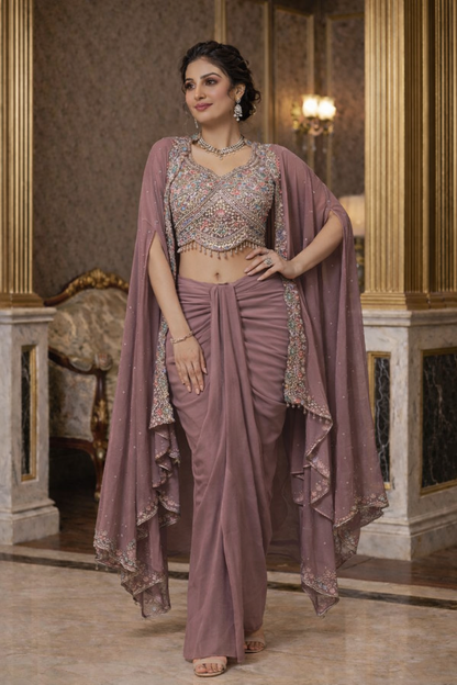 Embroidered Hand-Touched Indo Top with Shrug & Cowl