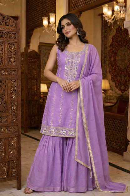 Heavy Beads Embroidered Top with Sharara Set