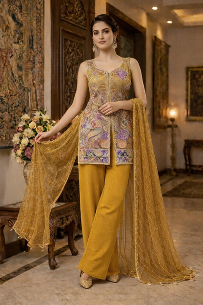 Printed Top with Embroidery & Handwork Set