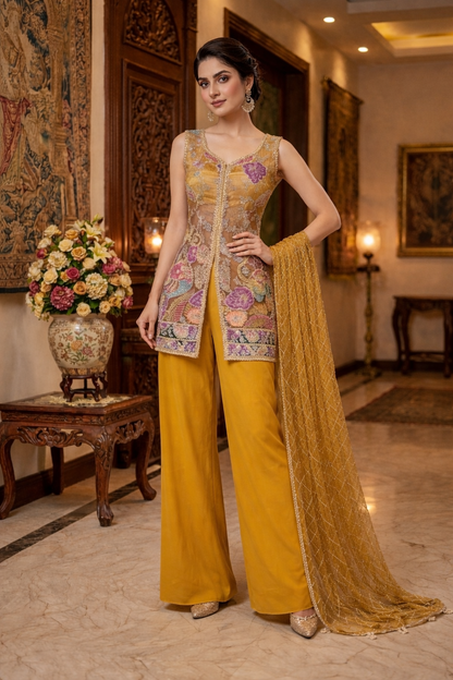 Printed Top with Embroidery & Handwork Set