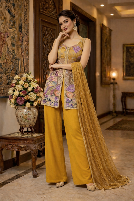 Printed Top with Embroidery & Handwork Set