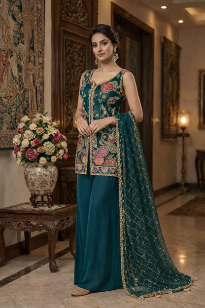 Printed Top with Embroidery & Handwork Set