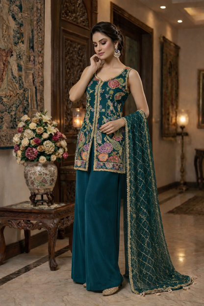 Printed Top with Embroidery & Handwork Set