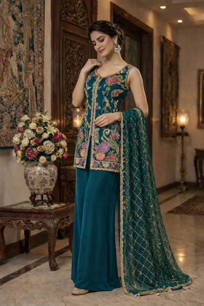 Printed Top with Embroidery & Handwork Set