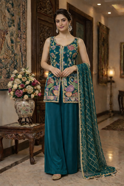 Printed Top with Embroidery & Handwork Set