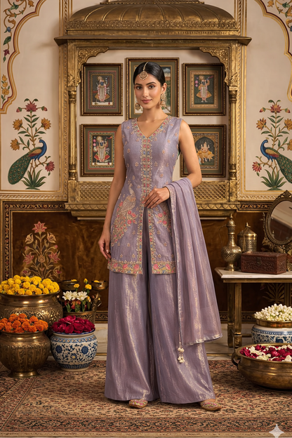 Heavy Beads Work Top with Palazzo Set