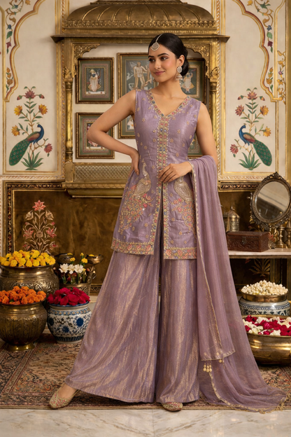 Heavy Beads Work Top with Palazzo Set