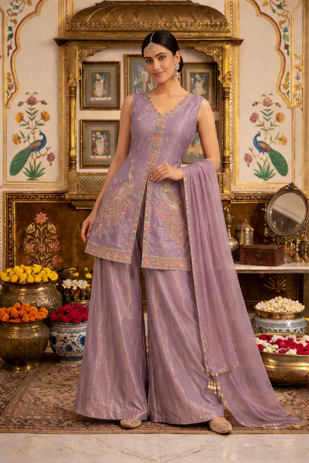 Heavy Beads Work Top with Palazzo Set