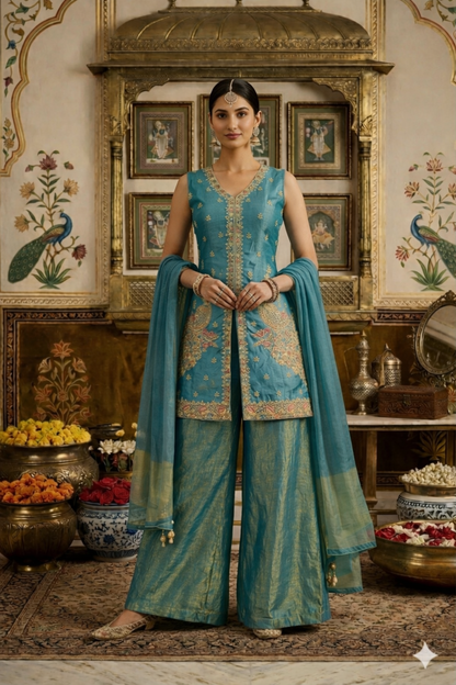 Heavy Beads Work Top with Palazzo Set