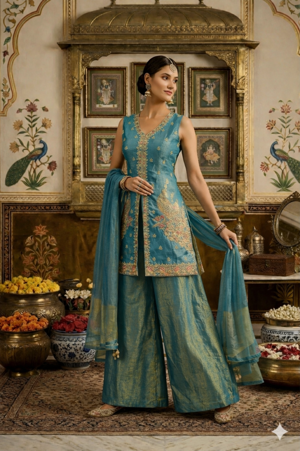 Heavy Beads Work Top with Palazzo Set