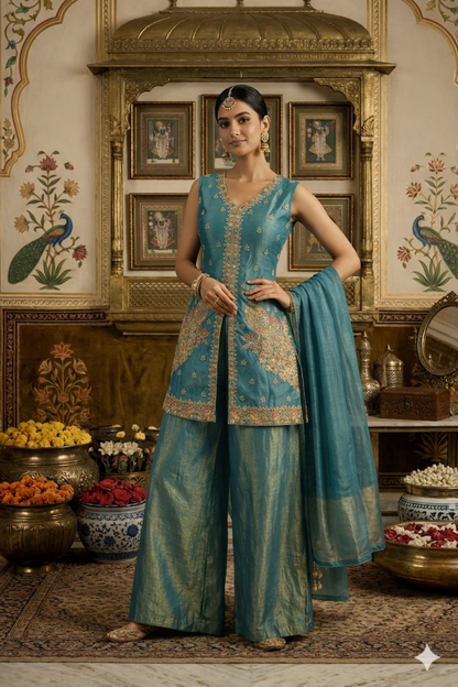 Heavy Beads Work Top with Palazzo Set