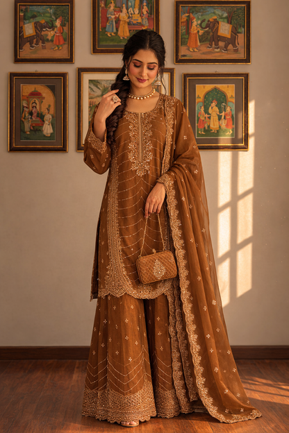 Heavy Embroidered Pakistani Suit with Palazzo & Dupatta