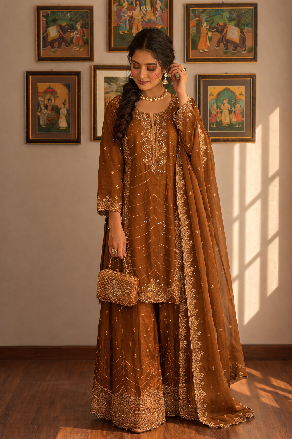 Heavy Embroidered Pakistani Suit with Palazzo & Dupatta