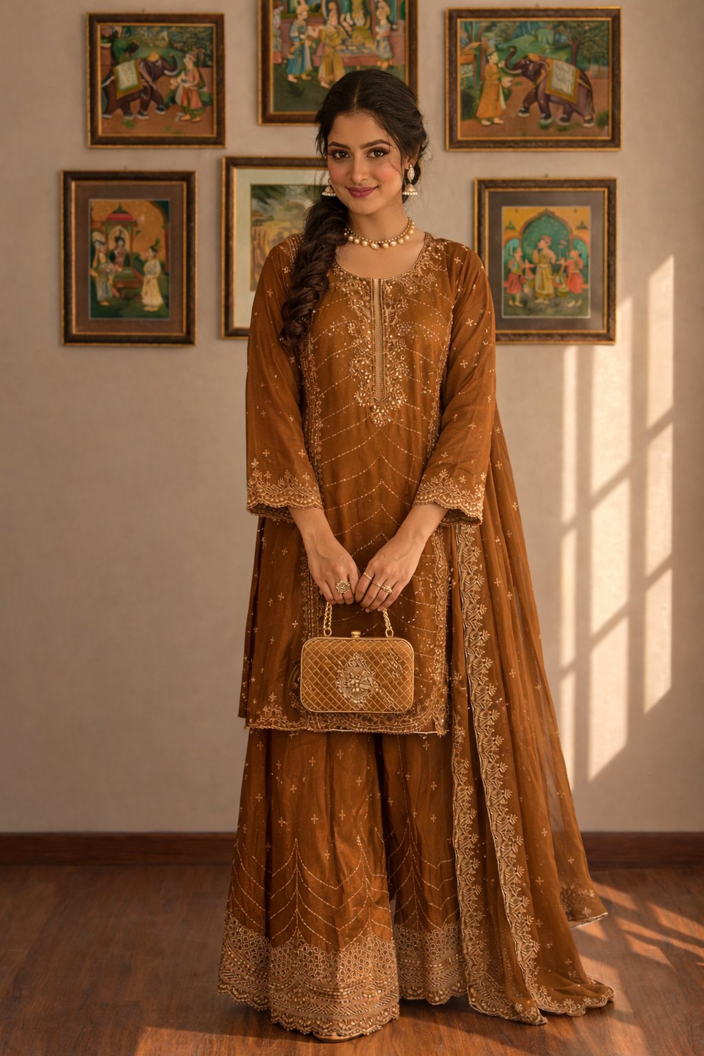 Heavy Embroidered Pakistani Suit with Palazzo & Dupatta