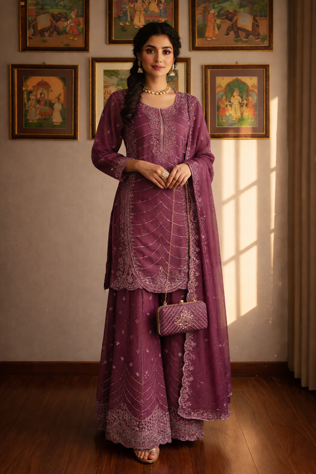 Heavy Embroidered Pakistani Suit with Palazzo & Dupatta