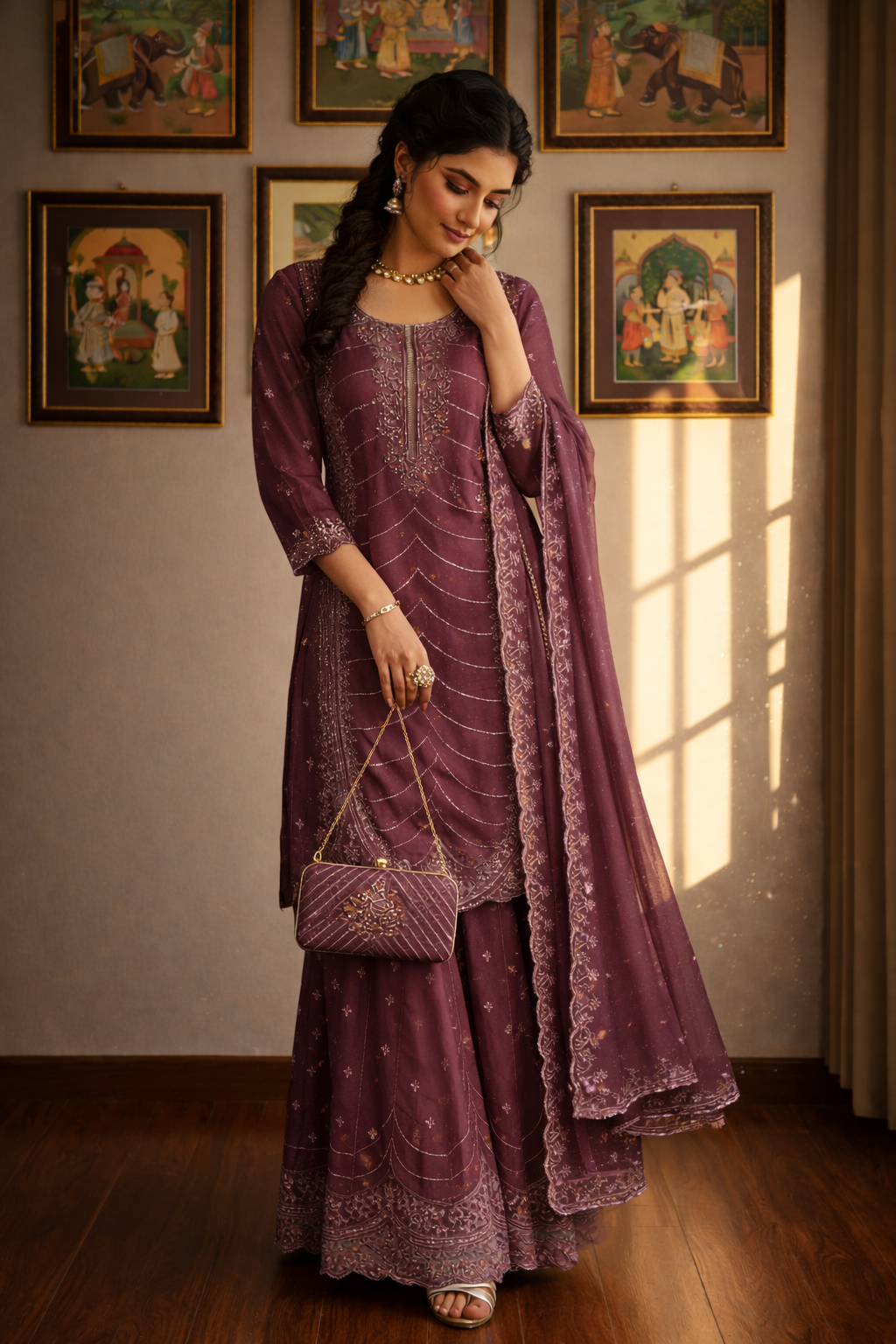 Heavy Embroidered Pakistani Suit with Palazzo & Dupatta