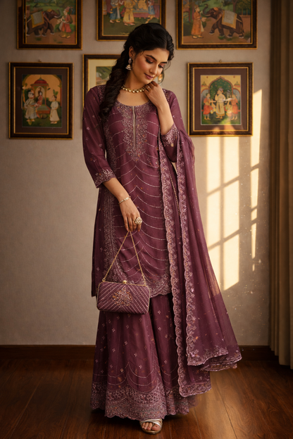 Heavy Embroidered Pakistani Suit with Palazzo & Dupatta