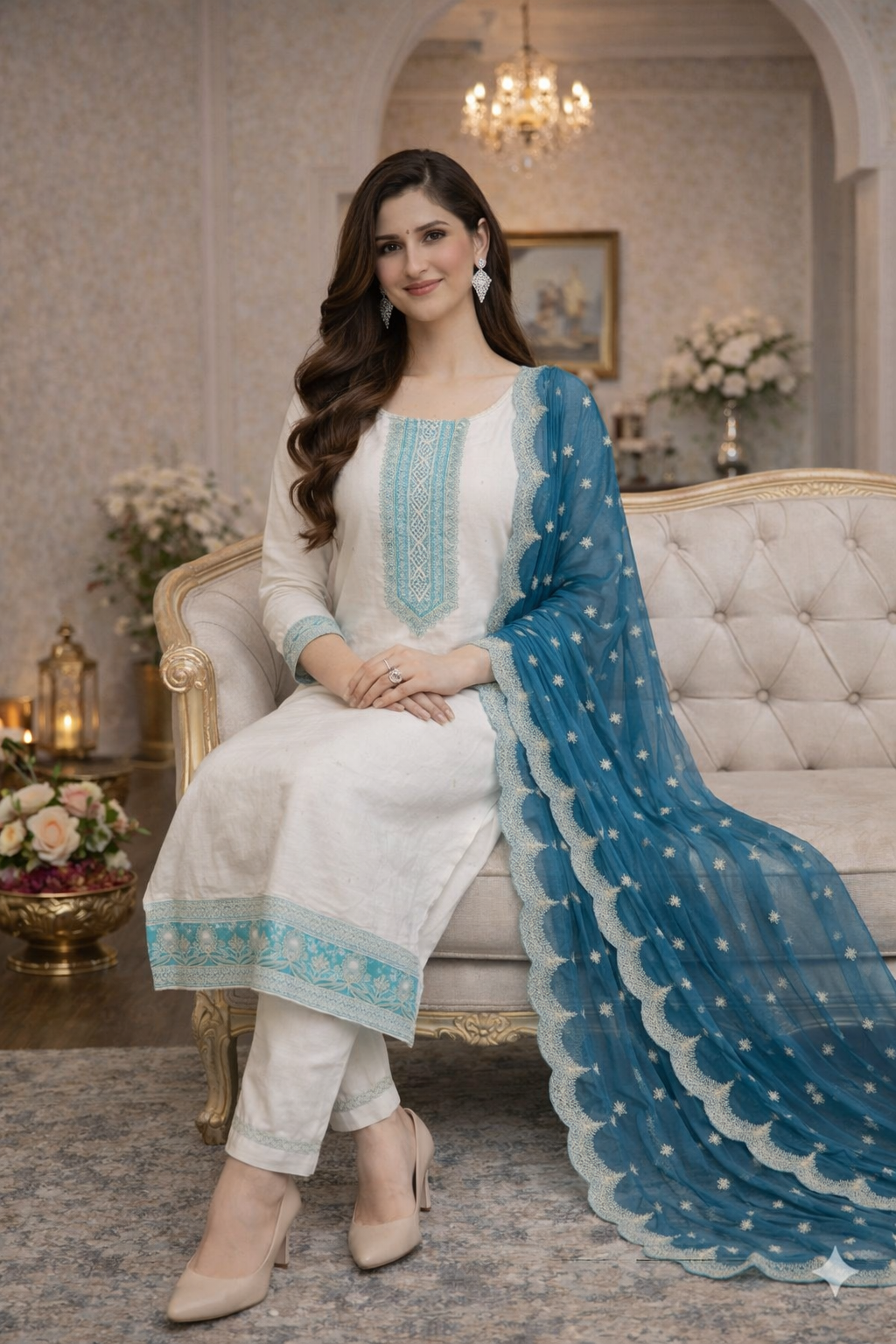 Embroidered Dupatta Suit with Pant