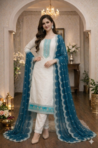 Embroidered Dupatta Suit with Pant