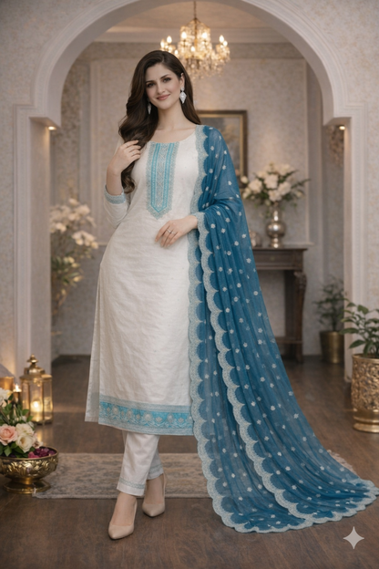 Embroidered Dupatta Suit with Pant