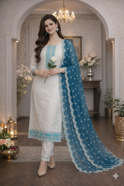 Embroidered Dupatta Suit with Pant