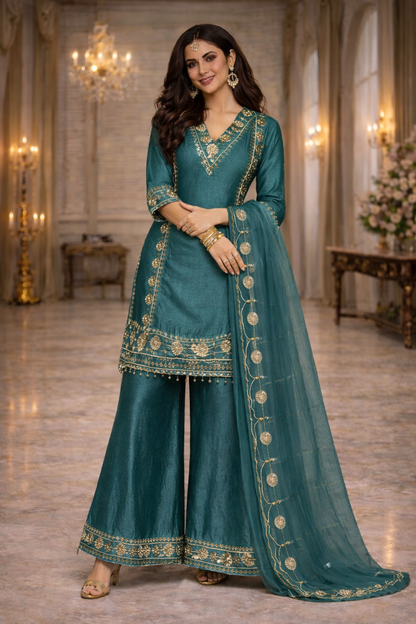 Embroidered Palazzo Suit with Dupatta