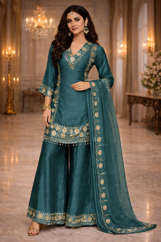 Embroidered Palazzo Suit with Dupatta