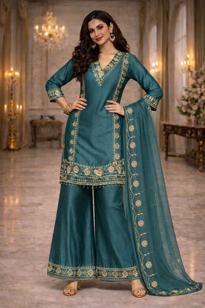 Embroidered Palazzo Suit with Dupatta