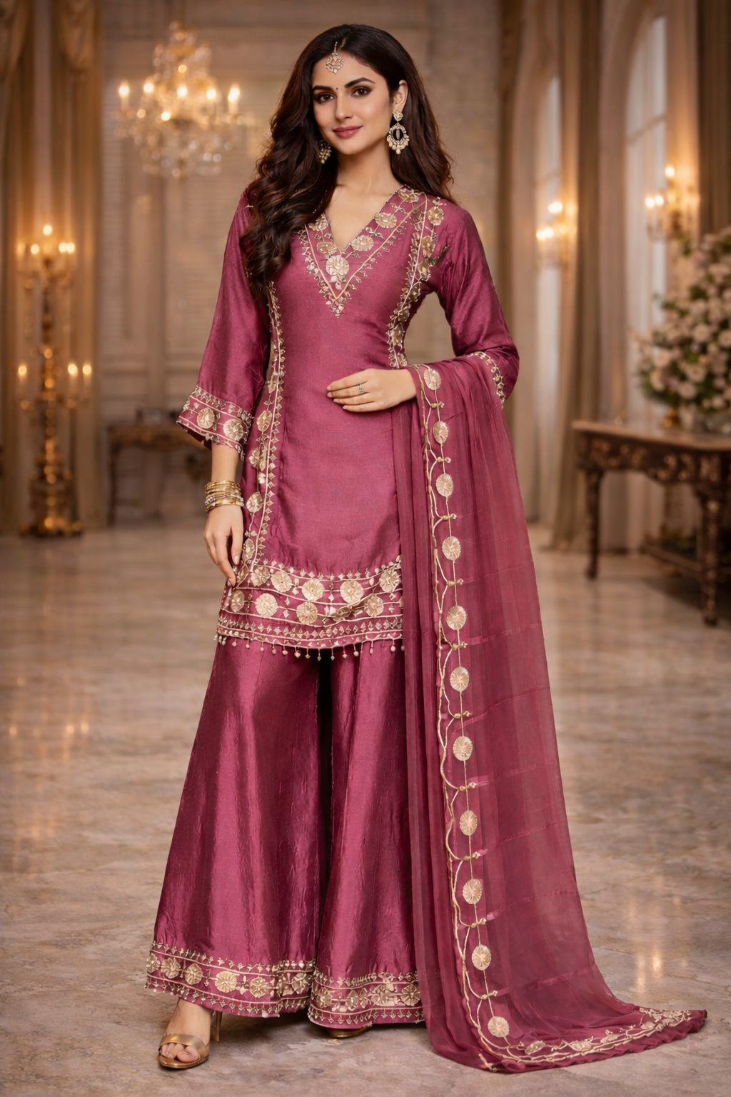 Embroidered Palazzo Suit with Dupatta