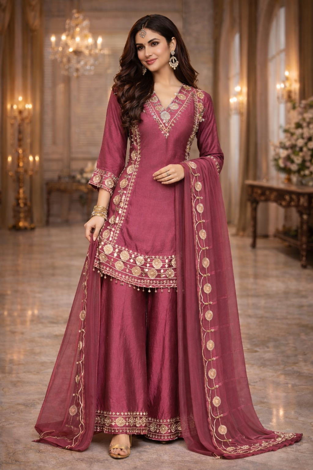 Embroidered Palazzo Suit with Dupatta