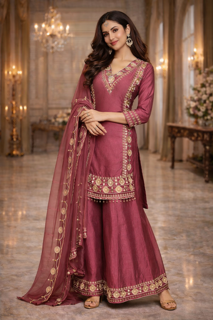 Embroidered Palazzo Suit with Dupatta