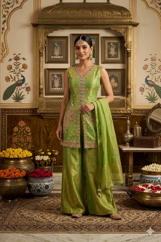 Heavy Beads Work Top with Palazzo Set