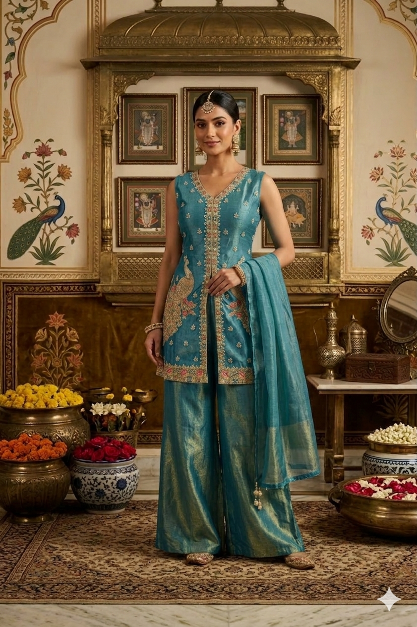 Heavy Beads Work Top with Palazzo Set