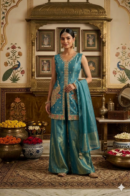 Heavy Beads Work Top with Palazzo Set