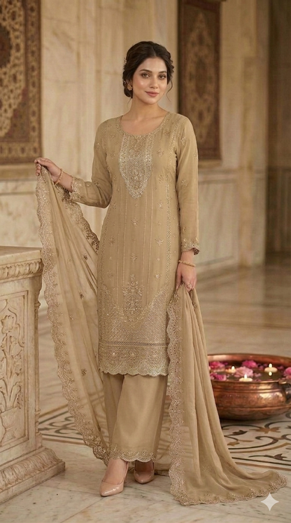Beats Embroidered Straight Suit with Dupatta and Plazo work