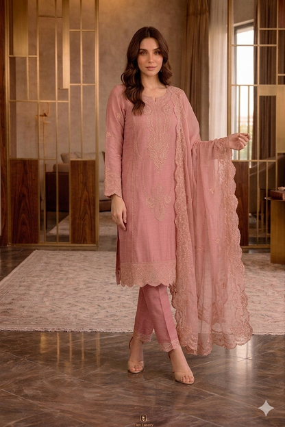 Beats Embroidered Straight Suit with Pant and Dupatta