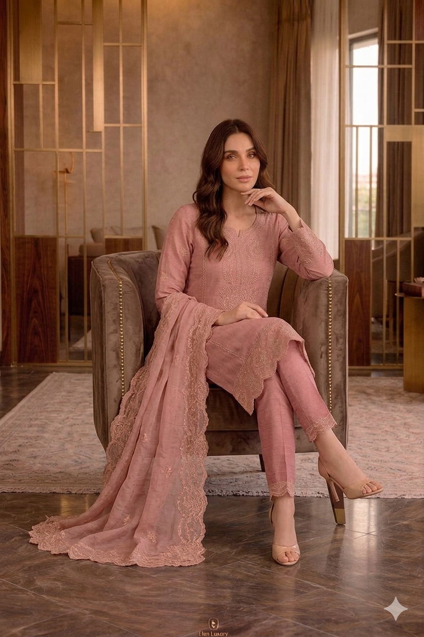 Beats Embroidered Straight Suit with Pant and Dupatta