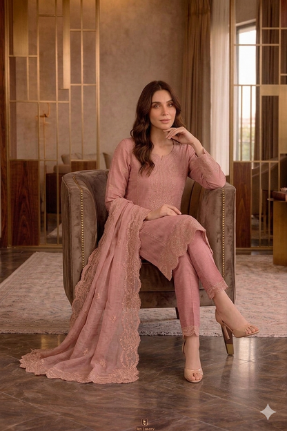Beats Embroidered Straight Suit with Pant and Dupatta