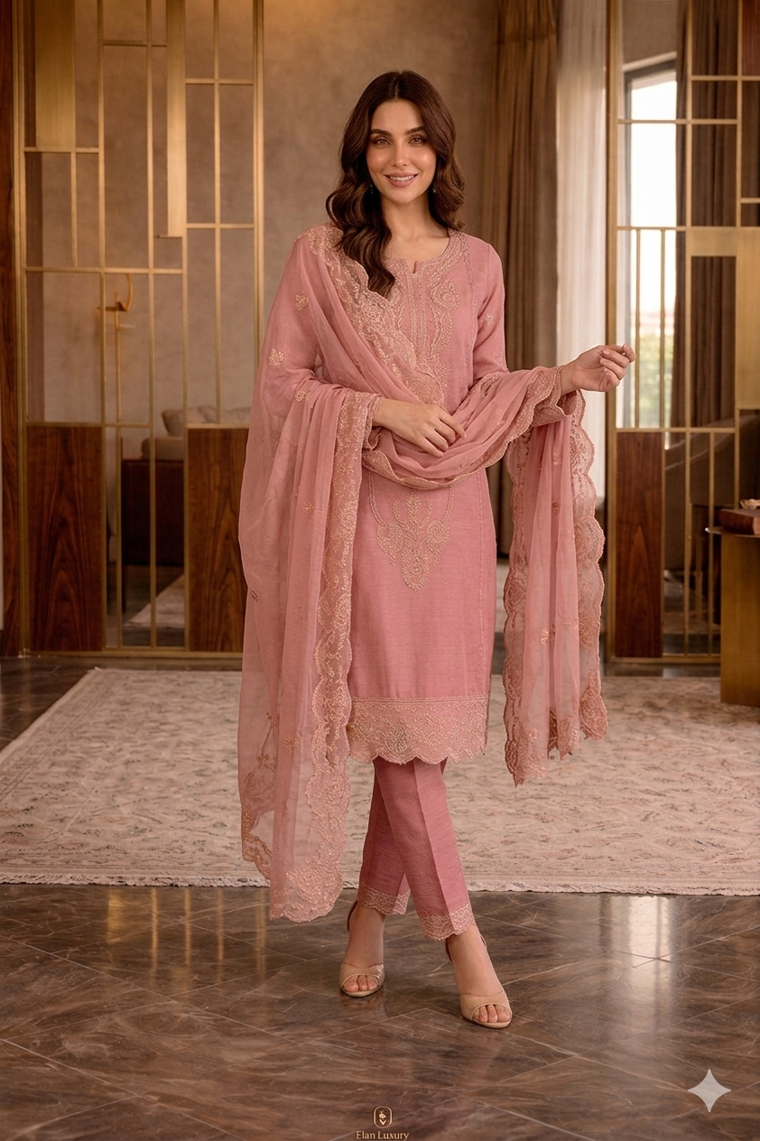 Beats Embroidered Straight Suit with Pant and Dupatta