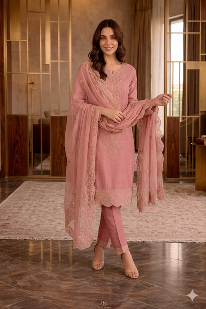 Beats Embroidered Straight Suit with Pant and Dupatta
