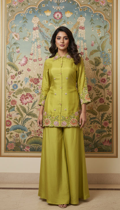 Embroidered Cord Set with Full Sleeves Work