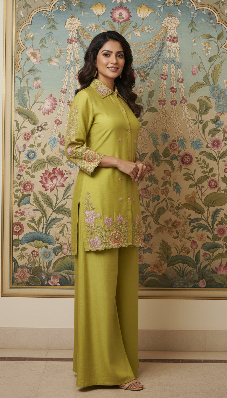 Embroidered Cord Set with Full Sleeves Work